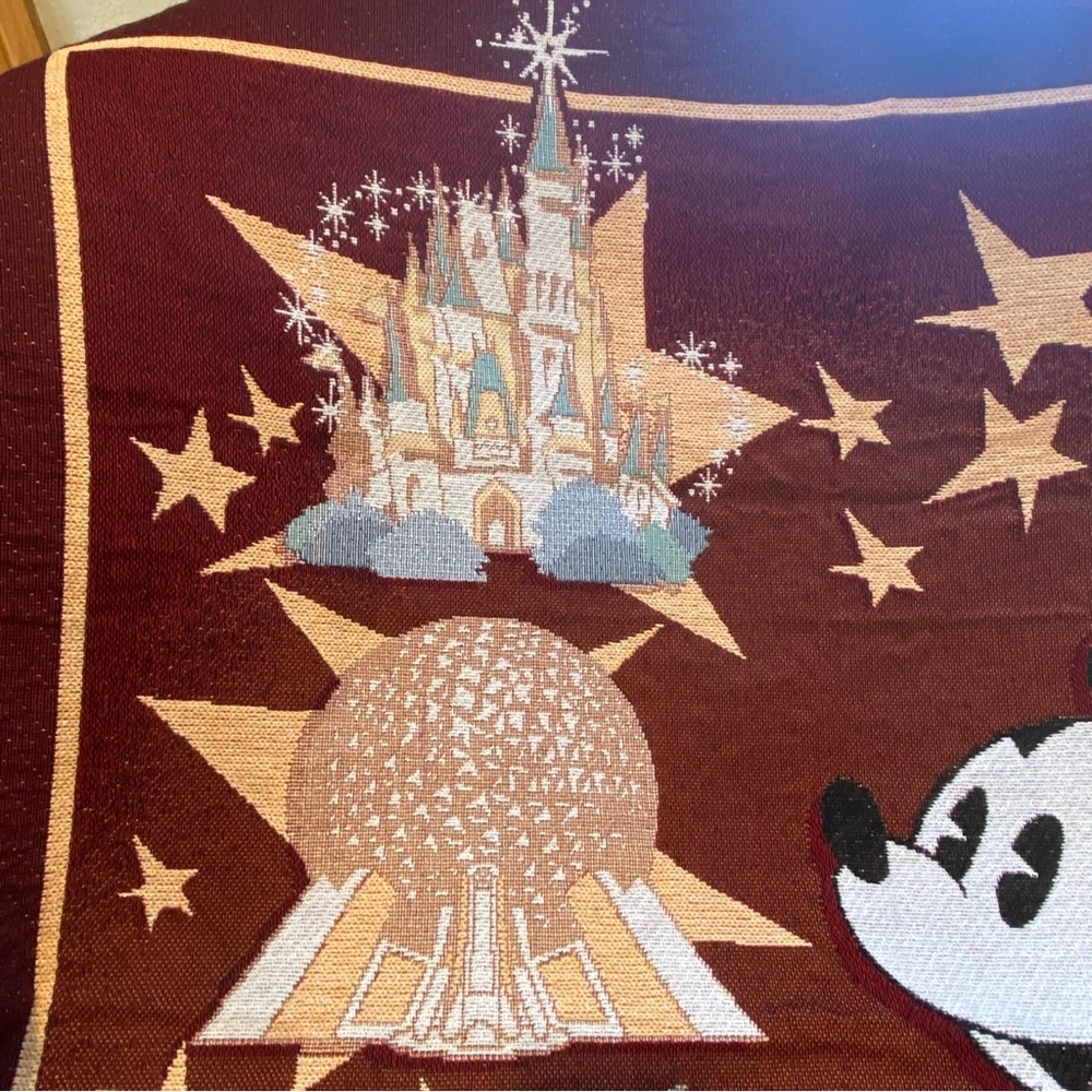 Vintage Mickey Mouse Walt Disney Parks Woven Throw Blanket Tapestry Castle 5'x4' - Picture 3 of 5